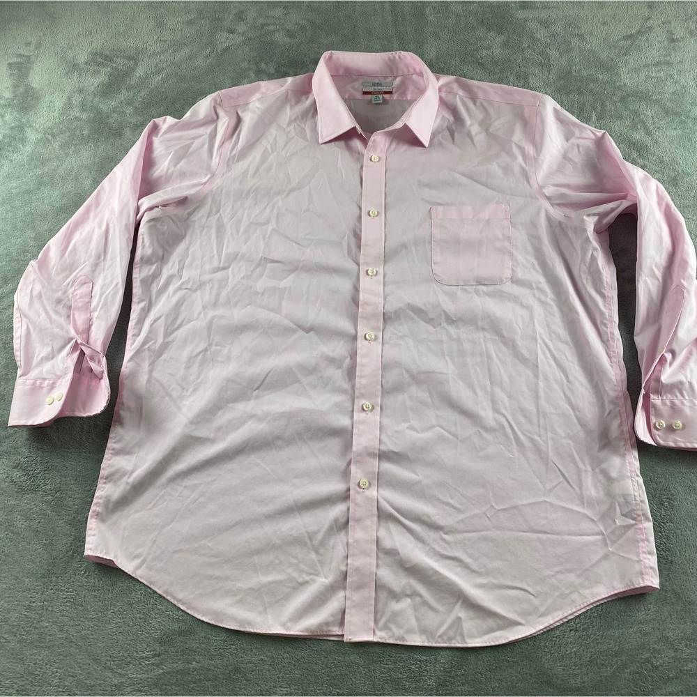 Croft & Barrow Mens Pink No Iron Classic Fit Dress Shirt 18.5 34/35 Long Sleeve